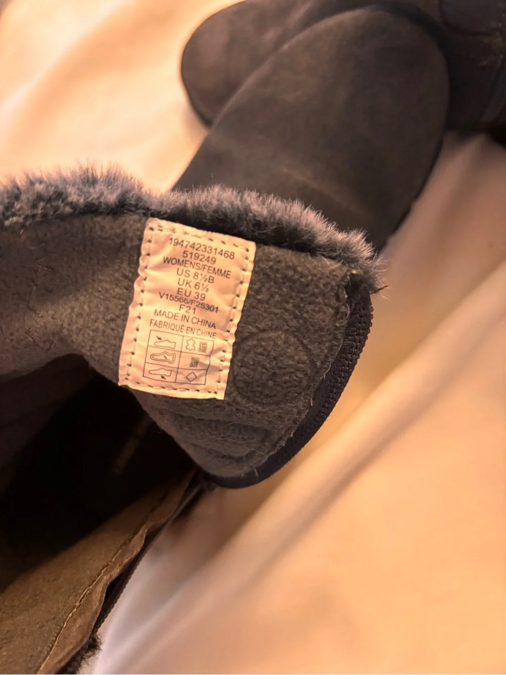 Lands' End Women's Gray Suede Faux-Fur Cuff Ankle Snow Boots